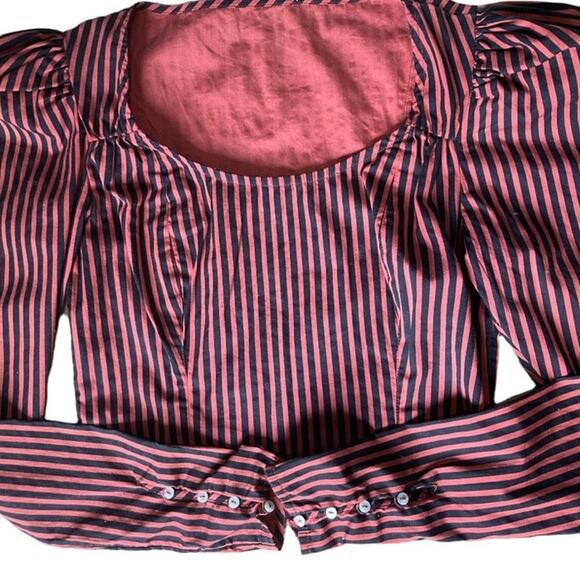 Free People Caroline Crop Top NWT New Pinstripe Puff Shoulder size S - Picture 7 of 9